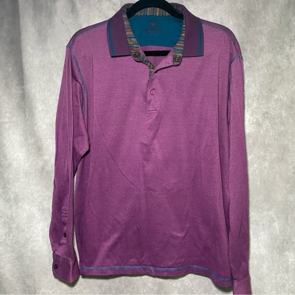Men's Bugatchi Uomo Heather Purple Long Sleeve Polo Shirt L Large